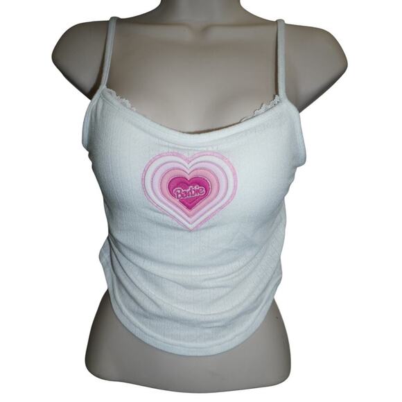Y2K Barbie Heart Logo Tank Top White Baby Tee 2000s Style Size M - Picture 1 of 7